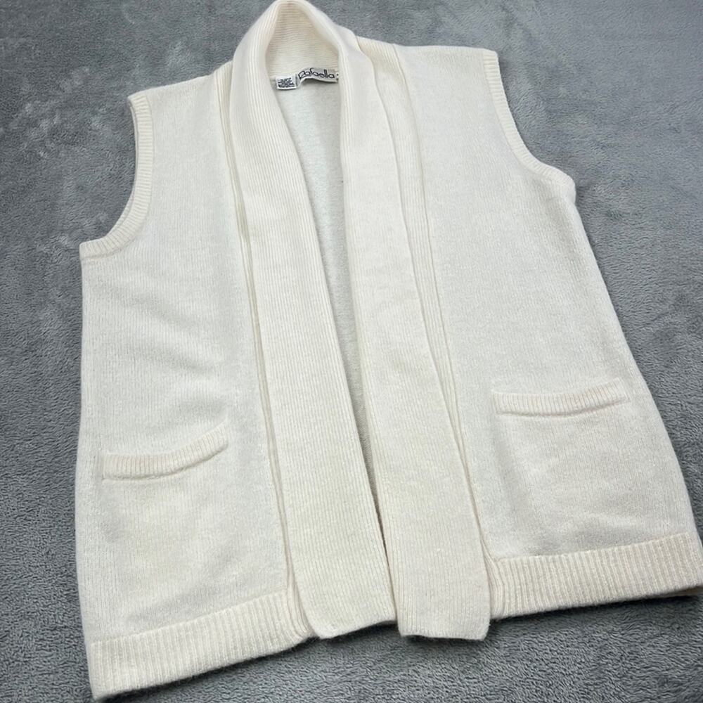 Rafaella M Angora Rabbit Hair Lambs Wool Blend Sleeveless Ivory Open Cardigan